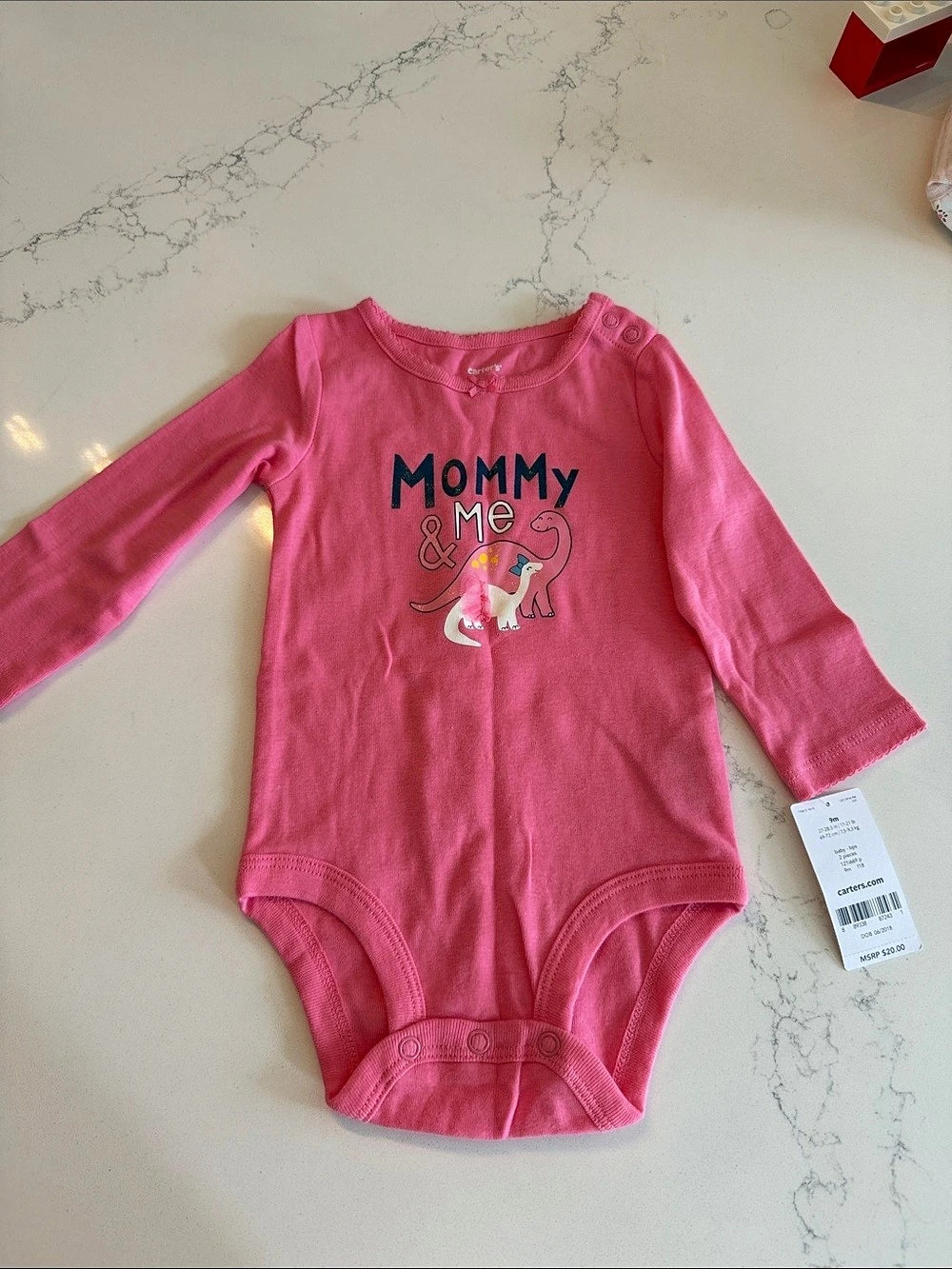 Carters Dinosaur Baby Pink Bodysuit Size 9M NWT